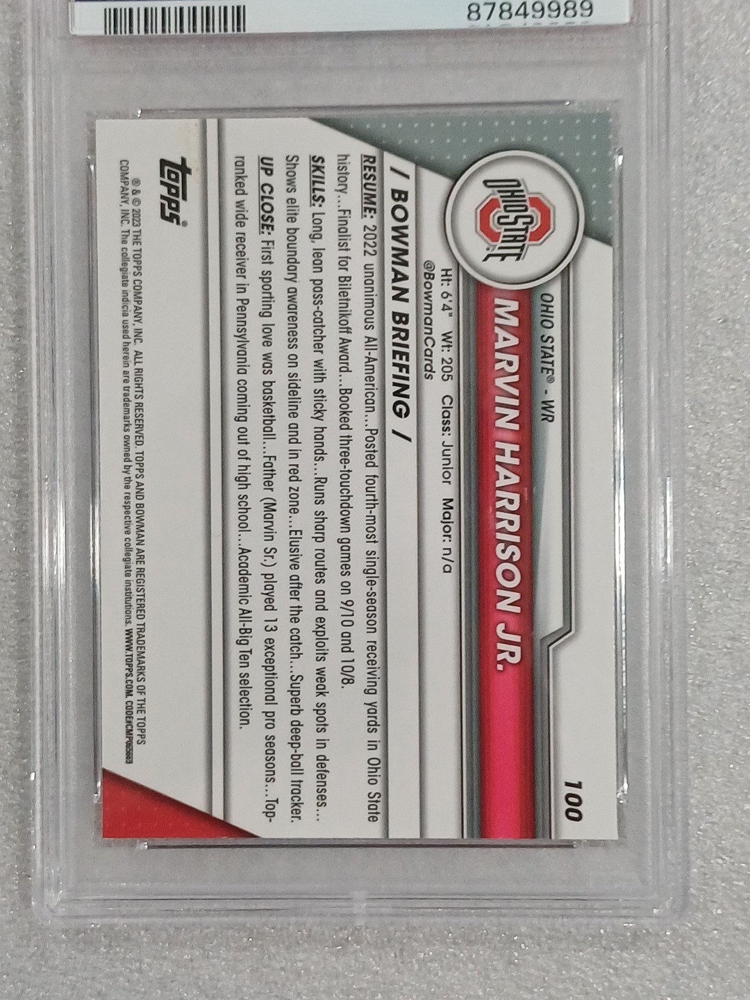 2023 Bowman Chrome U Marvin Harrison Jr 1st Pink Refractor (RC) PSA 10 CARDINALS view 5