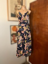 NWT Lulu’s Soiree Navy Blue Floral Print Ruched Midi Boho Dress Gown S