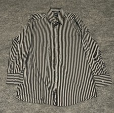 Hugo Boss Men  s M Black Grey Striped Regular Fit Button Up LS Dress Shirt Cotton