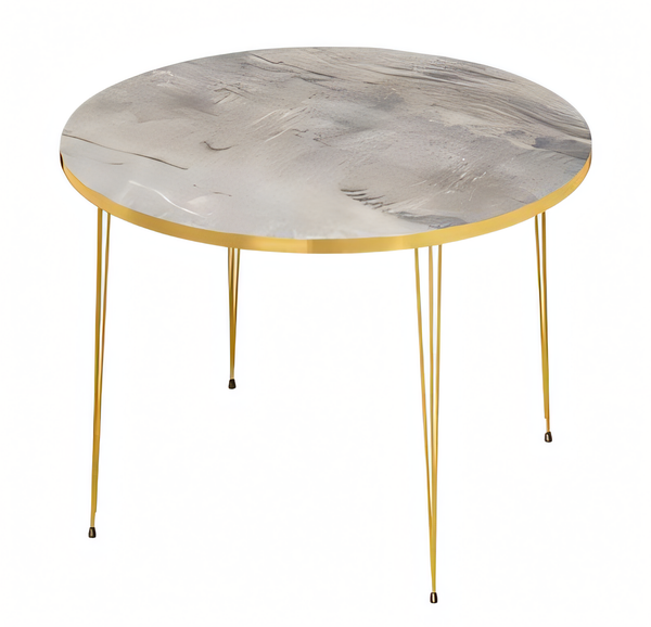 Moderner Grauer Couchtisch Aus Holz Mit Edelstahlrahmen-image
