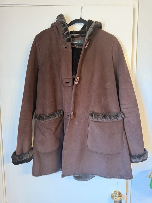 Jones New York Chocolate Brown Faux Shearling Coat Size Small