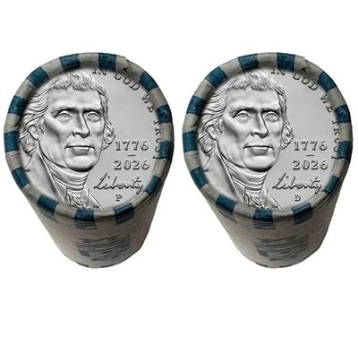 2026 P + D Semiquincentennial Jefferson Nickel 2x $2 Rolls 80 Coins