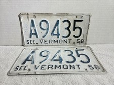 Vintage 1958 Vermont License Plate Pair