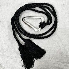 Vintage 80's Black Silk Rope Tassle Belt with Large Silver Triangle Buckle