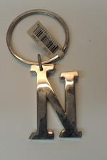 GANZ Silver plated initial letter Keychain 2" tall- Initial N - NEW see photos