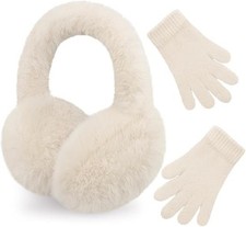 Ear Muffs for Winter Women Foldable Fluffy Cute Earmuffs Cold Weather Cream