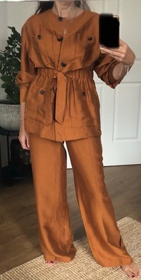 Zara Zweiteiler Set Hose & Hemd Gr. S 36 Leinen Viskose Kupfer NEU Etikett