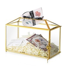 12.6" x 6" x 9" Wedding Card Box with Slot and Lock, Glass Card Holder for Pa...