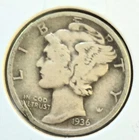 1936 US MERCURY HEAD DIME *ERROR COIN* Rim Clip Burr 90% Silver .0723 Tr Oz