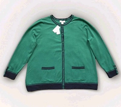 Christopher Banks/ CJ Banks 2X Green Knit Cardigan Sweater Cotton Blend