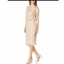 JS Collections NWT Soutache Blouson Dress Rose Gold Sequined Mother of The Bride