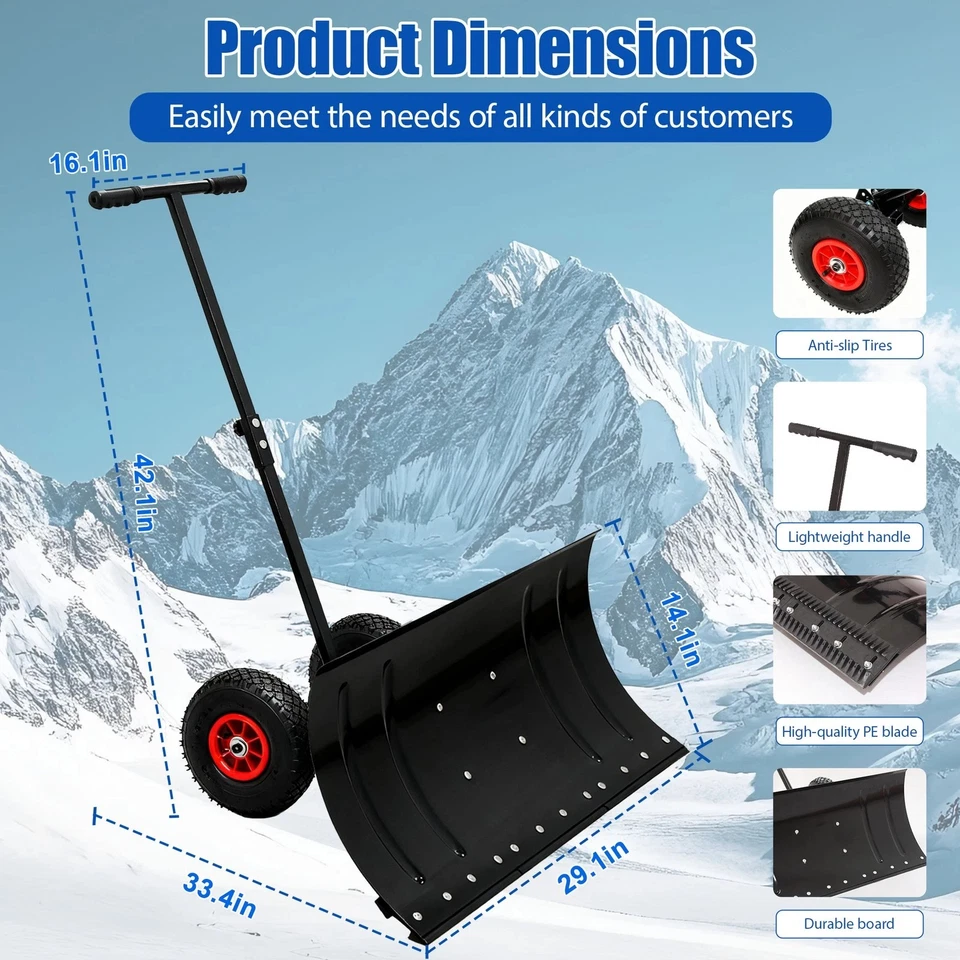 30“W X 15" H Snow Shovel with Wheels, Heavy Duty Snow Pusher for Driveway & Ice - Image 2 of 4