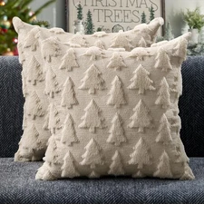Christmas Tree Pillow Covers 18x18 inch Set of 2 Christmas Decoration Beige Soft