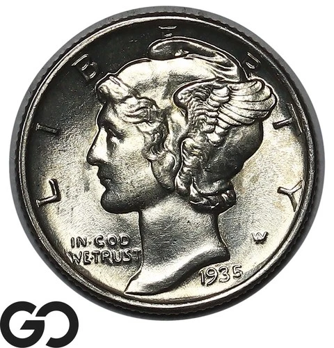 1935 Mercury Dime Full Split Bands Blast White Gem BU++