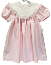 Vtg Searington Road Girls Size 4 Pink Dress Lace Bib