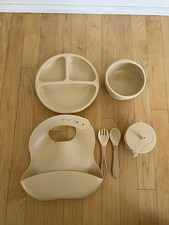 Baby Weaning Supplies 1 Silicone Baby Feeding Set Baby Bib Cup Div...