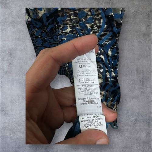 Y2K Metallic Blue Gold Animal Print Ruched Tunic Top Vintage Summer UK 14 Peruna - Picture 6 of 9