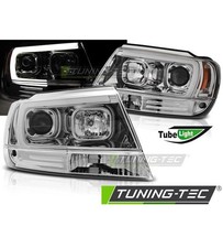 COPPIA FARI FANALI ANTERIORI TUNING GRAND CHEROKEE 99-05.05 TUBE LIGHT CROMATO