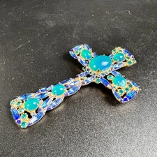 LG ALICE CAVINESS Royal BlueTeal Glass Cabochon Necklace-Pendant combo RARE WOW