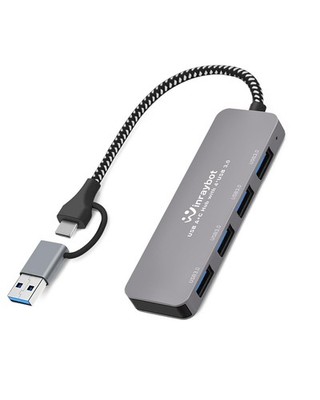 4 Port USB Splitter, Hub for Laptop, Multiple Expander, Grey 