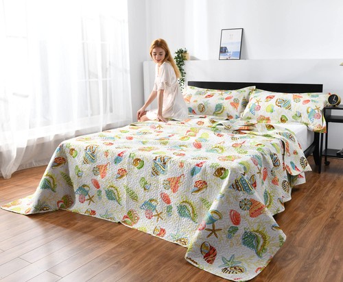 3-Piece Colorful Seashell Lightweight Quilt Set,Beach Themed Cottage Reversib... - Picture 6 of 7
