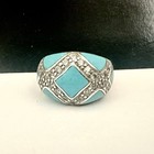 Vintage Sterling Silver 925 Ring Turquoise Designer Ladies DQ CZ accents