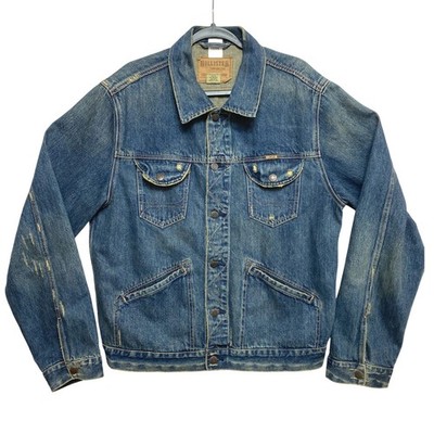 Hollister Denim Trucker Jacket Mens XL Blue Distressed Sanforized