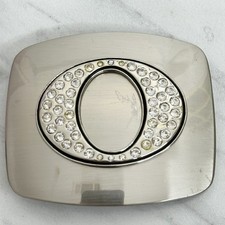 Rhinestone Studded O Letter Initial Monogram Silver Tone Belt Buckle