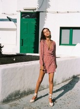 Faithfull Poppy Wrap Dress Danica Floral Print Size Small US 4 Red Faux Wrap