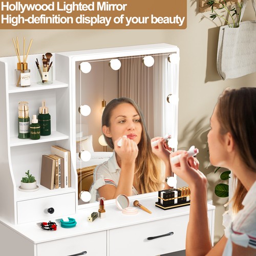 Makeup Vanity Set Dressing Table Desk with LED Lighted Mirror 6 Drawers - Picture 9 of 10