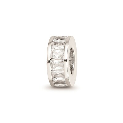 Reflection Beads Sterling Silver Emerald Cut White CZ Spacer Bead