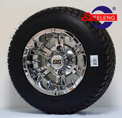 GOLF CART 10'' CHROME VAMPIRE WHEELS/RIMS and 205/50-10 DOT LOW PROFILE TIRES(4) 