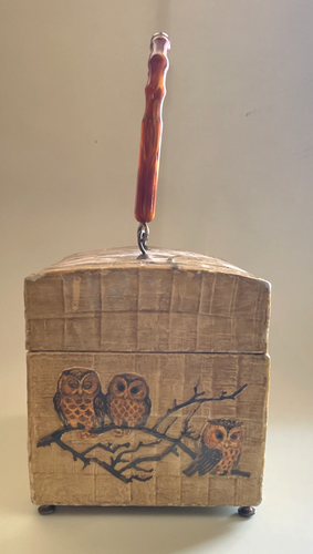 Vintage Holz lackiert Eule Handtasche quadratisch Handtasche Box Griff Fuß Dekor - Bild 8 von 17