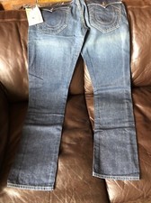 True Religion Men Distressed Blue Jeans Flap Slim Straight Sz 31W 33L USA MADE