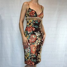 Dolce & Gabbana Floral Linen Beaded Embellished Dress 42 Fits XS 0 / 2