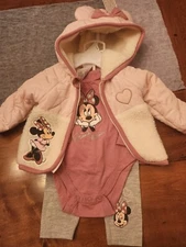 Disney baby Minnie Mouse Set 6/9 mo coat shirt leggings pink cute new nwt 3  pc