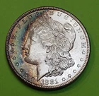 1881-S Morgan Silver Dollar Brilliant Uncirculated W/Crescent Toning
