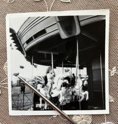 Vintage 1950s Children on Merry Go Round Carousel Original Photo