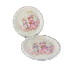 Vintage Pfaltzgraff Trousseau Selandia Round Dish Plate Dinnerware Bunnies Set 2