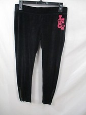 Y2K Juicy Couture Womens Velour Sweatpants Medium Black Zip Ankle Pink New