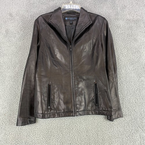 Kenneth Cole Reaction Jacket Women's Medium Lined Leather Black Zip Up Biker