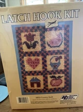 Vintage Latch Hook Kit Covered  27x20" NOS Country Quilt National Yarn Crafts