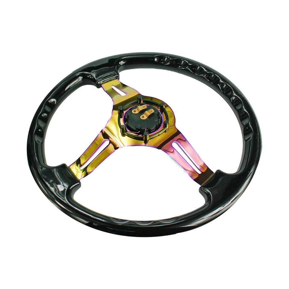350mm 14inch Universal ABS Deep Dish Racing Steering Wheel Neo Chrome & Black - Image 2 of 4