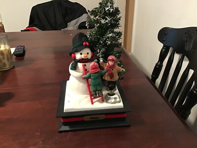Vintage 1993 Holiday Creations Boy Building A snowman musical figurine