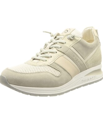 Bugatti Damen 411-A2T09-3430 Beigefarbener Glatt-/Veloursleder Sneaker Größe 42