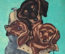 Trichem Liquid Embroidery - Finished Piece - Unframed - Dogs In Shoe 12 x 18