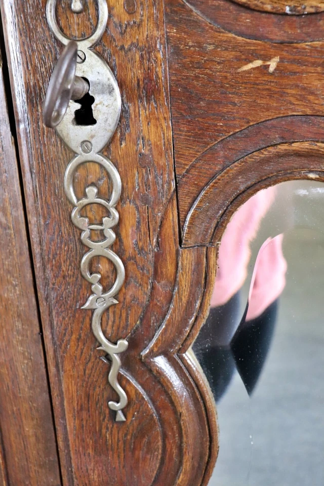 Armario armario raro biselado espejado francés Luis XV tallado roble años 1790 Foto 4 de 4