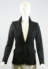 ROBERTO CAVALLI Black Wool Notched Lapel Button Flap Pocket Blazer Jacket IT 38