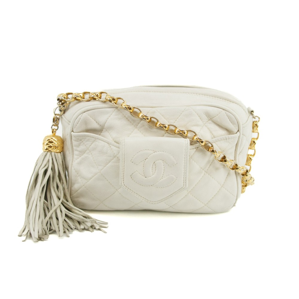 Chanel White Matelasse Lambskin Tassel Camera Shoulder Bag 3632