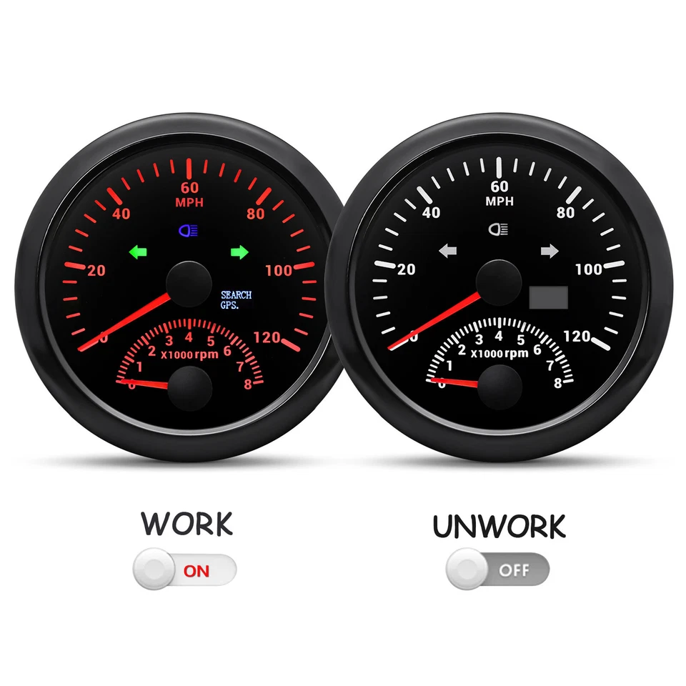 5 Gauge Set 85mm GPS Speedometer 120MPH With Tacho&52mm 4 Gauge With Sensor US - Image 2 of 4